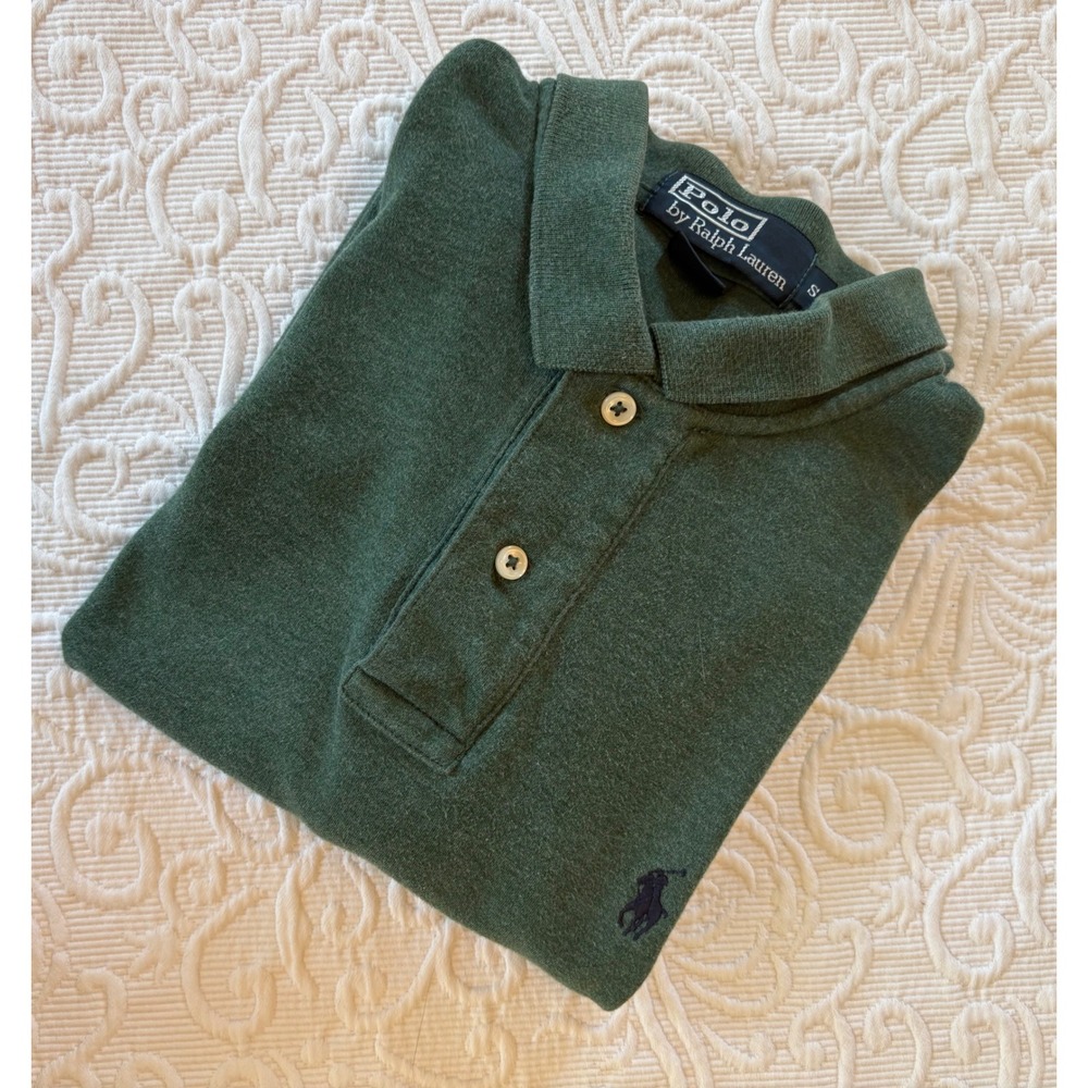 Polo Ralph Lauren Mens Green Scotch Pine Heather Cotton Mesh Polo Shirt Size S - Picture 1 of 10